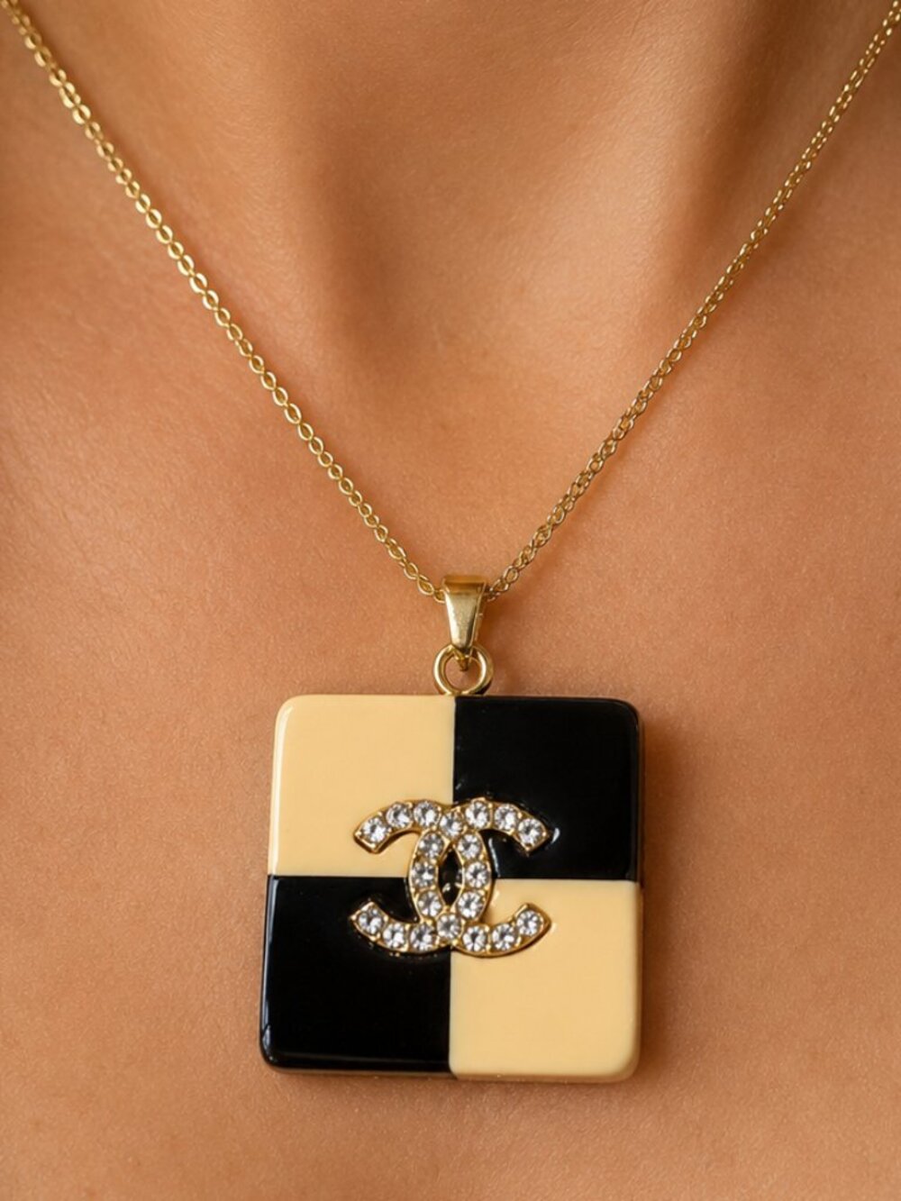 Chanel 24A CC Rhinestone Resin Checkerboard Pendant France - Picture 13 of 13